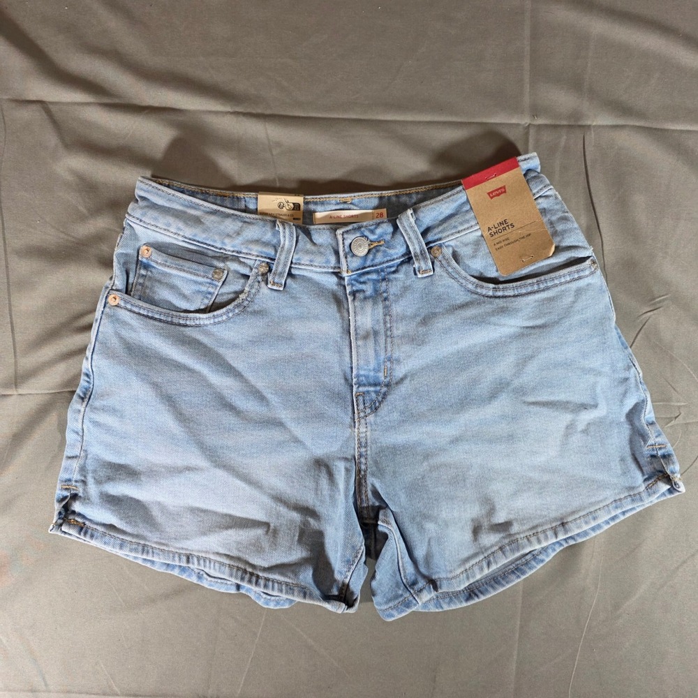 Levis A-Line Shorts Womens 28 Light Wash‎ Blue Mid Rise Denim S112444 ADBD NWT